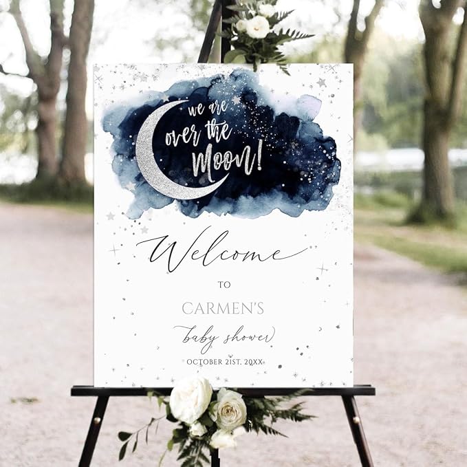 Blue Twinkle Little Star Baby Shower Sign, Moon Baby Shower Sign, Baby Shower Welcome Sign, Welcome Sign for Baby Shower, Welcome Baby Shower Sign, Welcome to Baby Shower, Baby Shower Signs