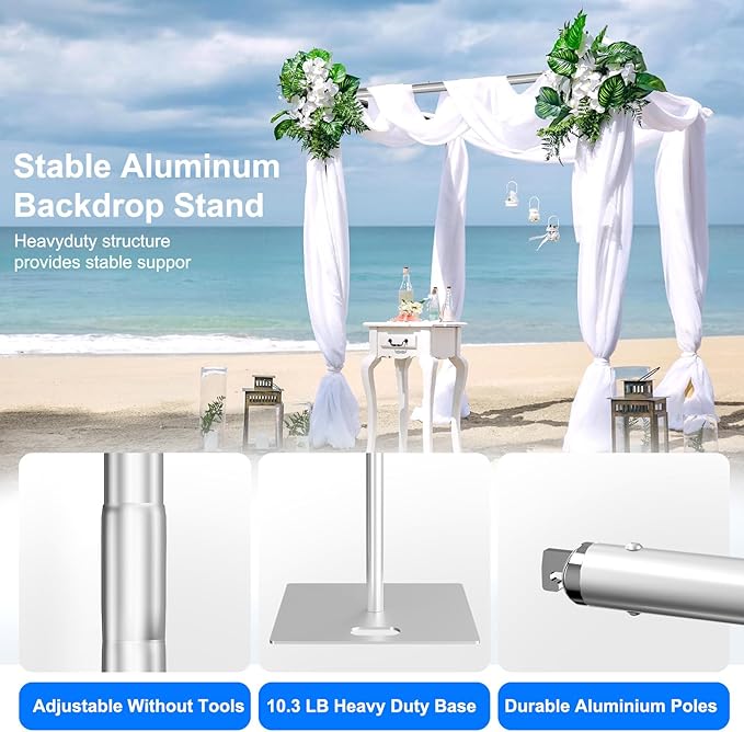 Pipe and Drape Backdrop Stand Kit Backdrop Stand For Parties 10ftx10ft Adjustable Photo Backdrop Stand Heavy Duty Background Stand for Wedding Banquet Decorations Silvery