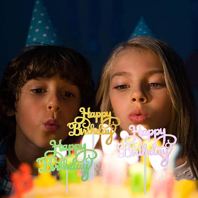 24 Pack Multi Colors Birthday Cake Topper Set, Glitter Cake Bunting Decor Birthday Cake Picks Party Decorations Supplies(Classic)