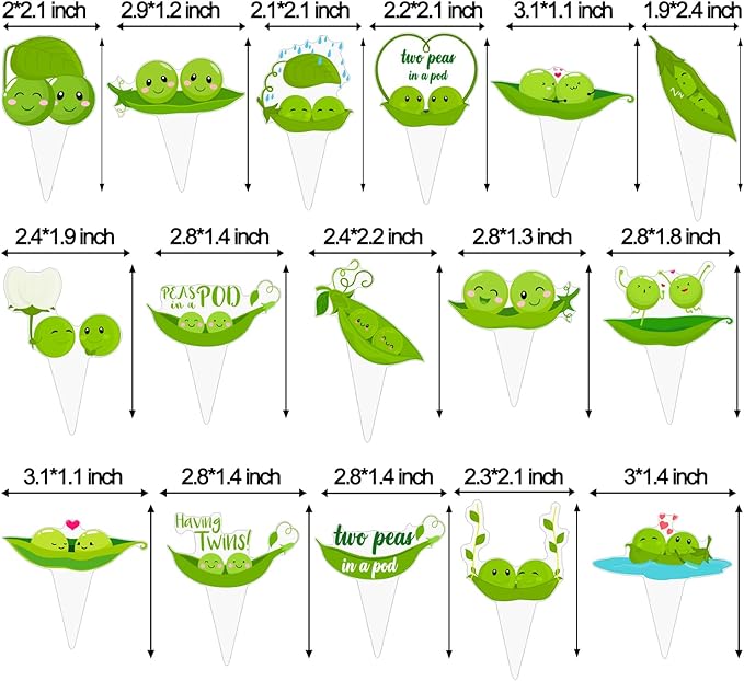 Two Peas in a Pod Twins Cupcake Toppers Twins Baby Shower Decorations 48Pcs Pea Party Cake Topper Decorations Sweet Pea Cupcake Picks for Two Peas in a Pod Twins Gender Reveal Birthday Party Supplies