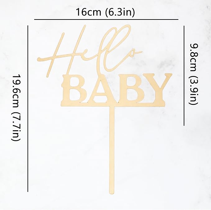 Hello Baby Cake Topper - Wooden Baby Shower Cake Decorations for Boys and Girls, Gender Reveal Cake Topper, for Baby Shower/Gender Reveal Party/Baby Party Photo Booth Props