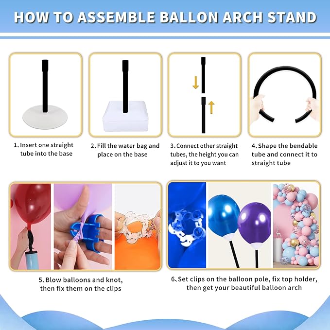 Balloon Arch Kit - Bendable 8.2FT & 6FT Balloon Arch Stand with Base and Manual Pump,Reusable Versatile Half Arch Balloon Stand for Birthday,Wedding, Baby Shower, Holiday, Graduation Party Decorations
