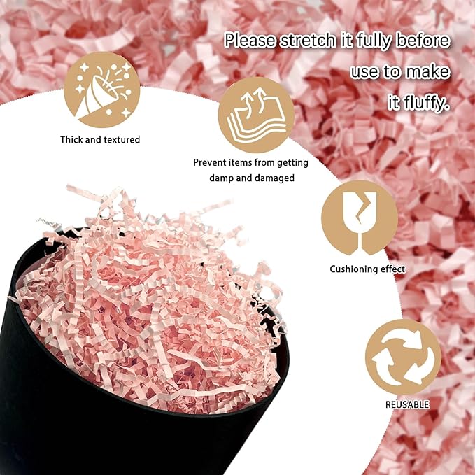 2 LB Light Pink Crinkle Cut Paper Shred Filler Great for Gift Wrapping, Light Pink Basket Fillers, Birthday, Gift Wrapping, Anniversary, Halloween Thanksgiving Christmas Party Decor Filling Supplies