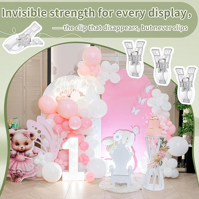 LemonRoad 16 Pcs 2.6" Clips for Balloon Arch Clear Heavy Duty 1.2" Jaw Opening Spring Clamps for Christmas Balloon Arch, Tablecloth Clip, Backdrop Stand for Wedding Photography Studio Home Decorations