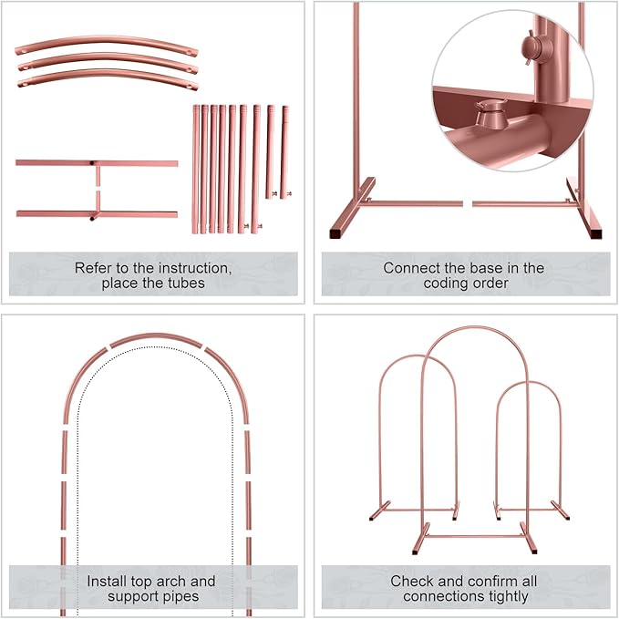 Metal Arch Backdrop Stand Set of 2, Heavy-Duty Balloons Arch Frame for Wedding Ceremony, Party, Baby Shower, Birthday Decorations (Rose Gold, 7.2ft+6.6ft)