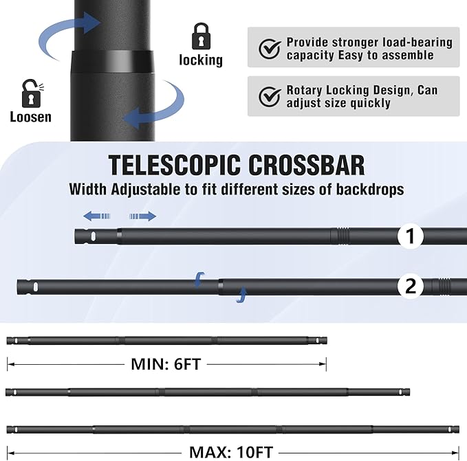 Backdrop Stand 10 x 8 FT for Photography Studio, Telescopic Adjustable Background Stand for Parties, Photoshoot Backdrop Stand with Spring Clamps, Sandbags, Carry Bag