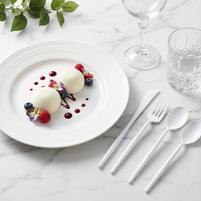 Supernal 180PCS White Plastic Silverware,White Utensils Set Disposable,Disposable Silverware Include 60 Forks,60 Knives,60 Spoons,Heavy Duty Party Cutlery for Birthday,Dinner,Wedding
