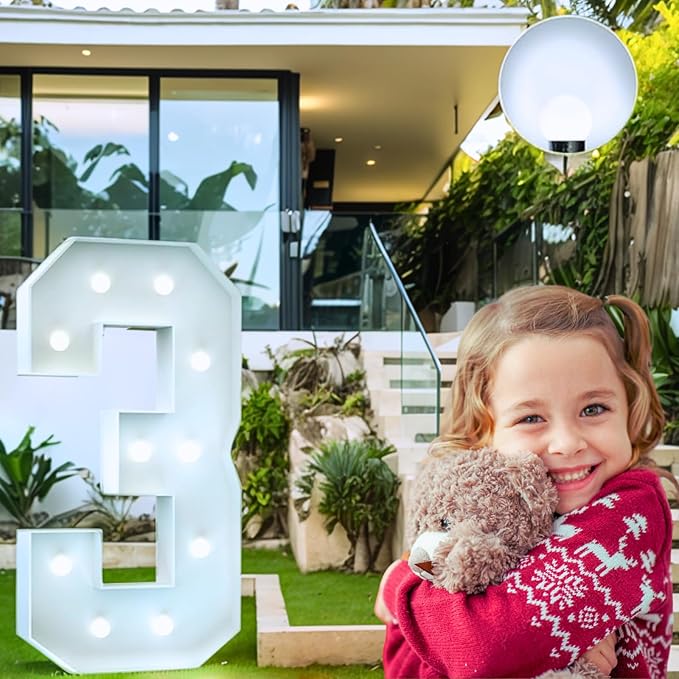 4FT Marquee Light Up Number, Giant Large Number PRE-CUT Foam Board Sign DIY Party Decor for Wedding, Birthday, Anniversary, Graduation, Holiday&Home Supplies (Number 3)