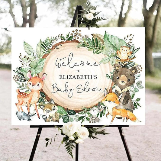 Woodland Baby Shower Welcome Sign, Woodland Animals Baby Shower Sign, Forest Baby Decor, Woodland Theme Baby Shower Sign, Personalized Baby Shower Sign, Welcome Sign for Baby Shower #20