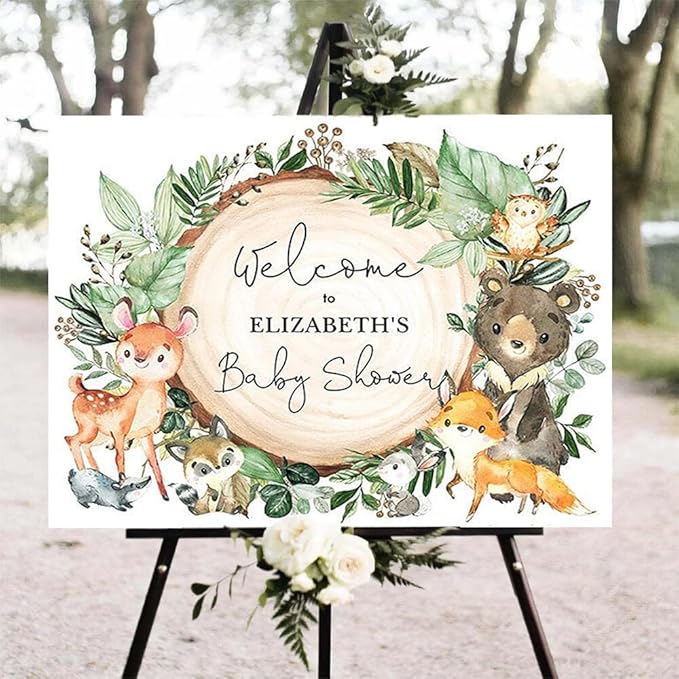 Woodland Baby Shower Welcome Sign, Woodland Animals Baby Shower Sign, Forest Baby Decor, Woodland Theme Baby Shower Sign, Personalized Baby Shower Sign, Welcome Sign for Baby Shower #20