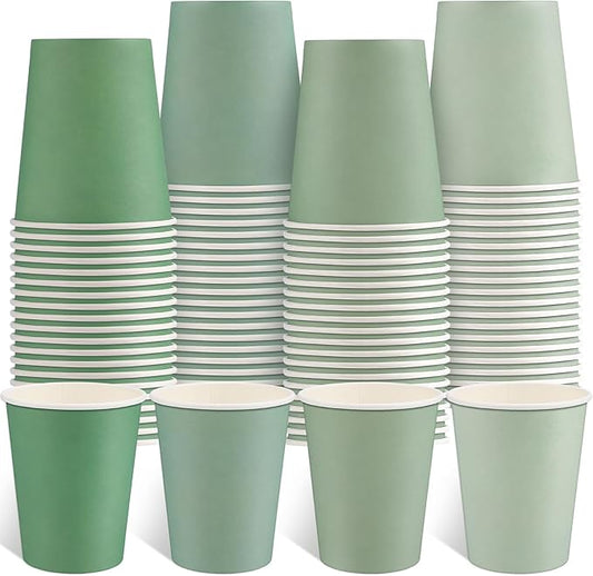 100 Pack Sage Green Paper Cups 9oz Gradient Sage Green Party Cups Disposable Paper Cups, Drinking Cups for Wedding Birthday Baby Shower Party Supplies
