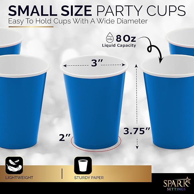 Disposable Paper Cups, 8 oz. Royal Blue Paper Coffee Cups, Strong and Sturdy Coffee Disposable Cups for Party, Wedding, Christmas, Halloween Hot Cups, Pack of 20