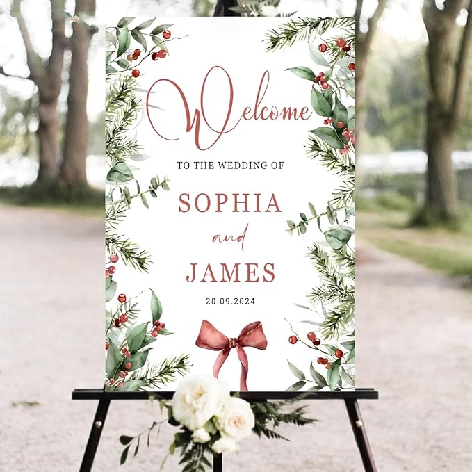 Personalized Christmas Wedding Welcome Sign, Holiday Welcome Sign, Tis the Season to be Married Sign, Winter Wedding Sign, Winter Wedding Decor, Custom Christmas Wedding Sign #4