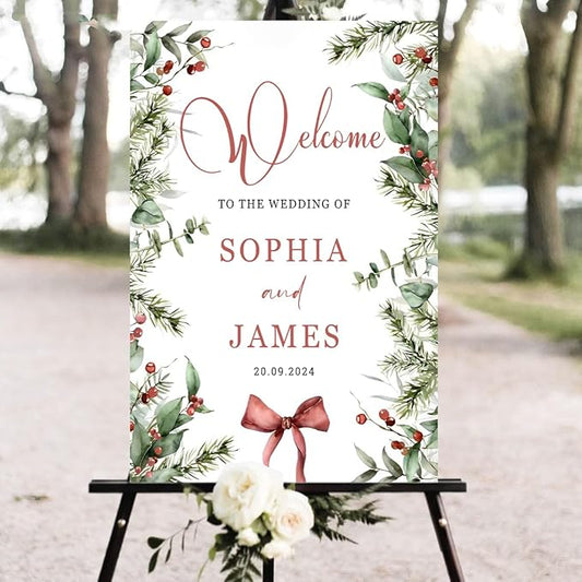 Personalized Christmas Wedding Welcome Sign, Holiday Welcome Sign, Tis the Season to be Married Sign, Winter Wedding Sign, Winter Wedding Decor, Custom Christmas Wedding Sign #4