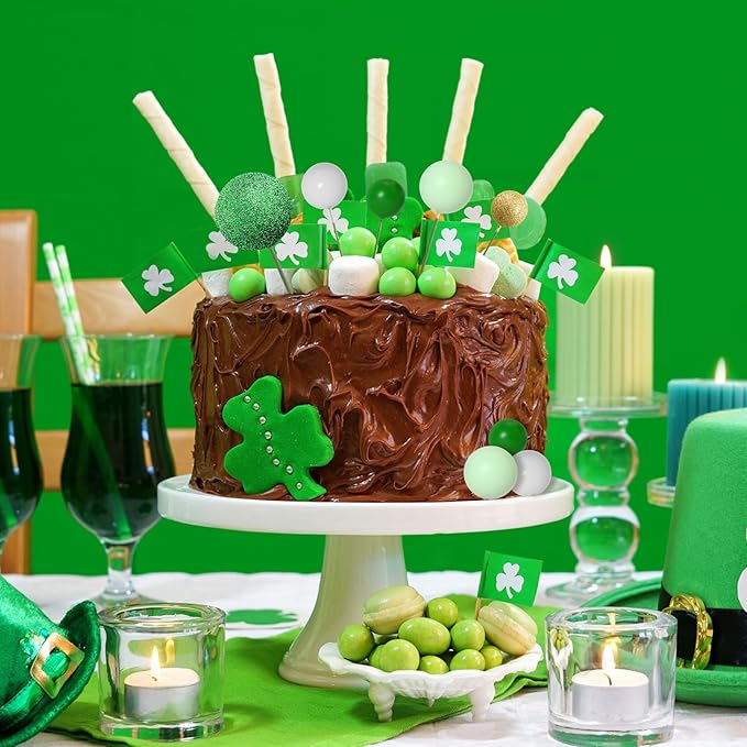 ASTARON 50 Pcs Ball Cake Topper Sticks Mini Balloons for St Patrick's Cake Decorating Supplies Foam Balls Cake decorations for Christmas Baby Shower Birthday Cake Decorations (Green Series)