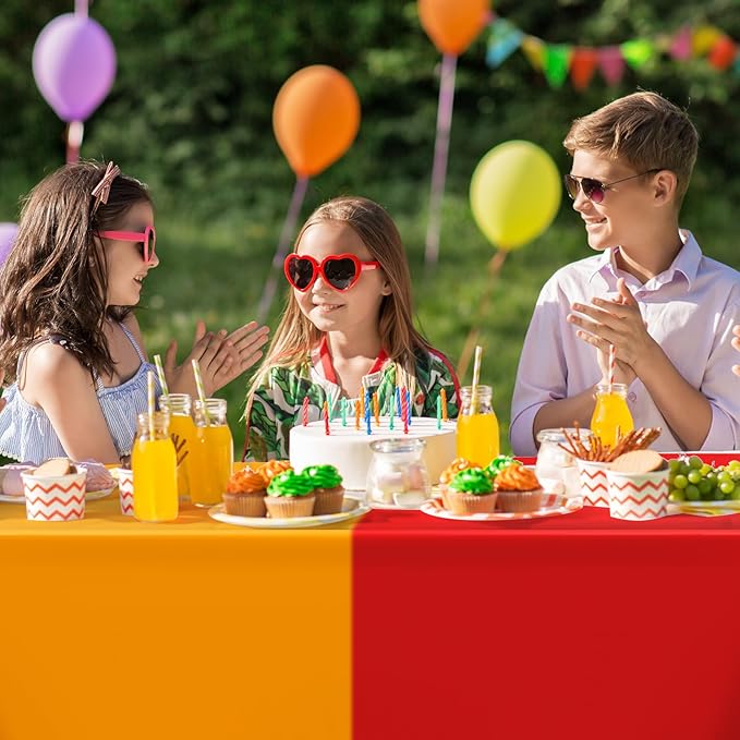 VAIPI 6 Pcs Rainbow Plastic Tablecloths Assorted Colorful Disposable Party Table Cloths Rectangle Pastel Table Covers for Wedding Birthday Neon Party Decor, 108'' x 54''