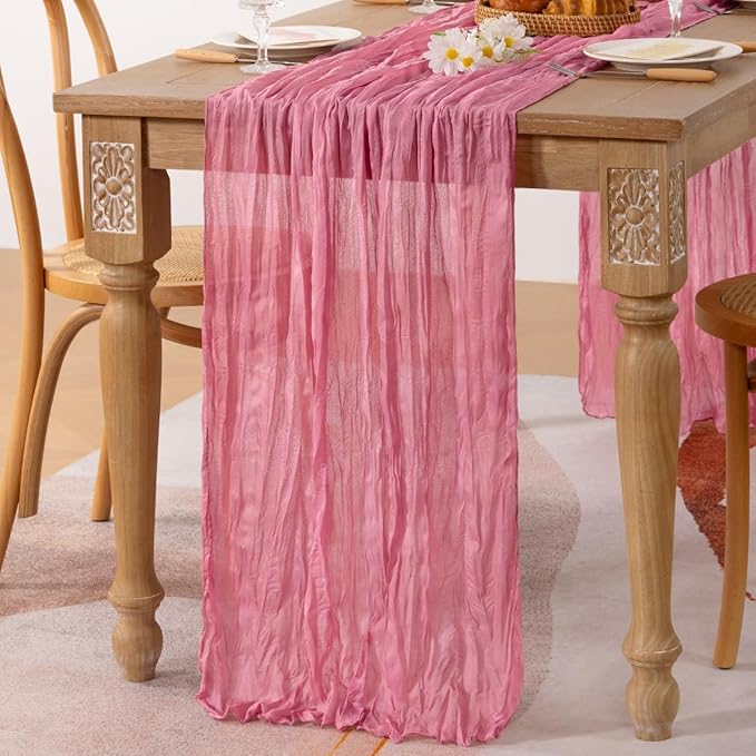 MLMC Mauve Pink Table Runner Cheesecloth Table Runner 10ft Sheer Rustic Gauze Cheese Cloth Decor 35x120 Inches for Wedding Party Bridal Shower Birthday Winter Decor