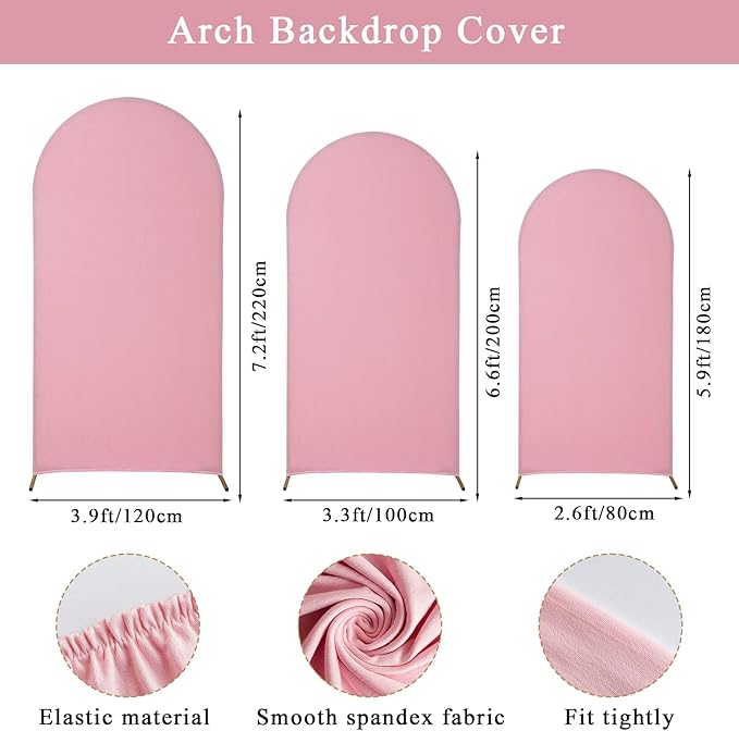 Wedding Arch Backdrop Stand Set of 3, (6, 6.6, 7.2) Metal Arch Backdrop Stand with Wedding Arch Cover, Wedding Balloon Arch Backdrop Stand for Birthday, Baby Shower, Anniversary