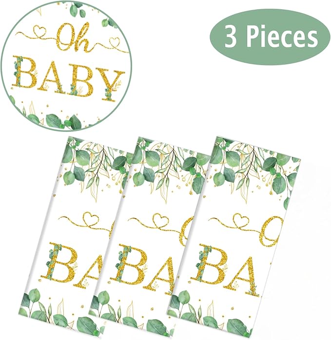 3 Packs Sage Green Tablecloth - Eucalyptus Leaf Table Baby Shower Sage Green Decorations - Oh Baby Baby Shower Decorations - 54 x 108 Inch