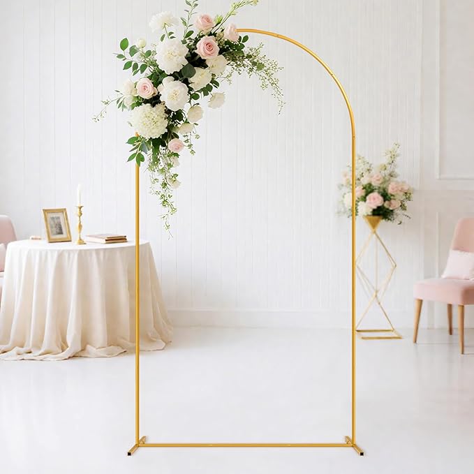 Tamodan 7.2 ft Arch Backdrop Stand, Gold Metal Wedding Arch Stand for Ceremony, Birthday Party, Bridal Baby Shower, Arch Stand for Floral, Balloon, Photo Booth Decorations