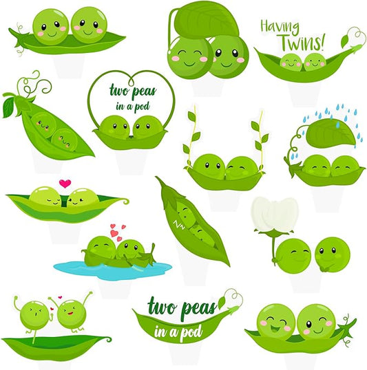 Two Peas in a Pod Twins Cupcake Toppers Twins Baby Shower Decorations 48Pcs Pea Party Cake Topper Decorations Sweet Pea Cupcake Picks for Two Peas in a Pod Twins Gender Reveal Birthday Party Supplies