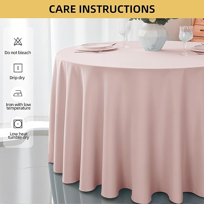 2-Pack Round 90-inch Dusty Pink Table Cloths, Solid Stain and Wrinkle Resistant Circular Tablecloth, Premium Plain Weave Polyester Fabric Table Linen Covers for Hotel, Banquet