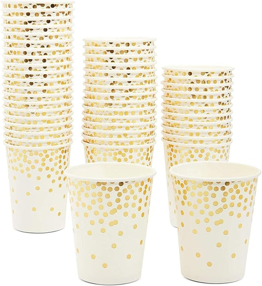 BLUE PANDA 50 Pack 9oz Gold Paper Cups for Hot Drinks, Party Supplies, Weddings, Bridal Showers