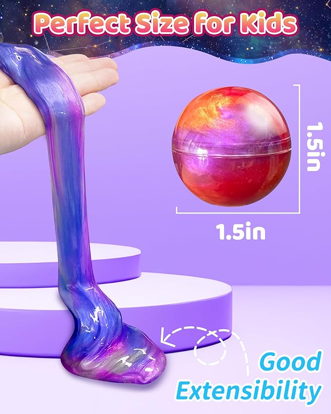24 Pack Galaxy Slime Party Favors, Non-Sticky, Stress Relief Treasure Box Toys for Classroom Prizes Party Supplies, Student Gifts Goodie Bags Stocking Stuffers for Kids Boys Girls 4-8, 8-12