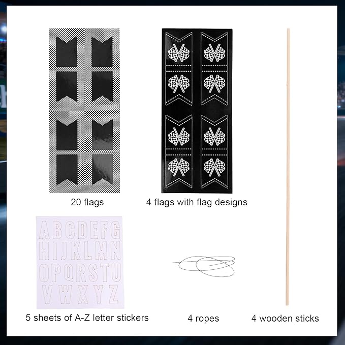 DIY Race Car Cake Topper Kit, Custom Name Checkered Flag Racing Birthday Cake Decoration for Boys & Girls Personalized Party Decorations