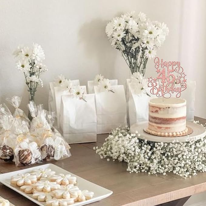 1 PCS Happy 45th Birthday Cake Topper Glitter Cheers to 45 Years Birthday Cake Pick Hello 45 Fabulous Cake Decoration for Happy 45th Birthday Anniversary Party Decorations Supplies Rose Gold