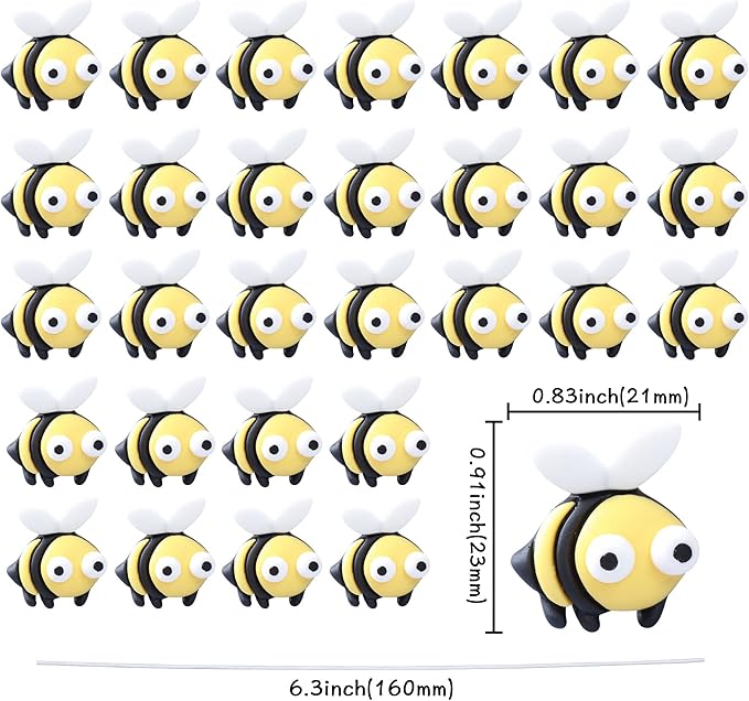 24Pcs Bumble Bee Cupcake Toppers Little Figurine Bee Cupcake Picks Oh Babee Cake Decorations for Bee Theme Baby Shower Kids Boys Girls Birthday Party Decoration Supplies