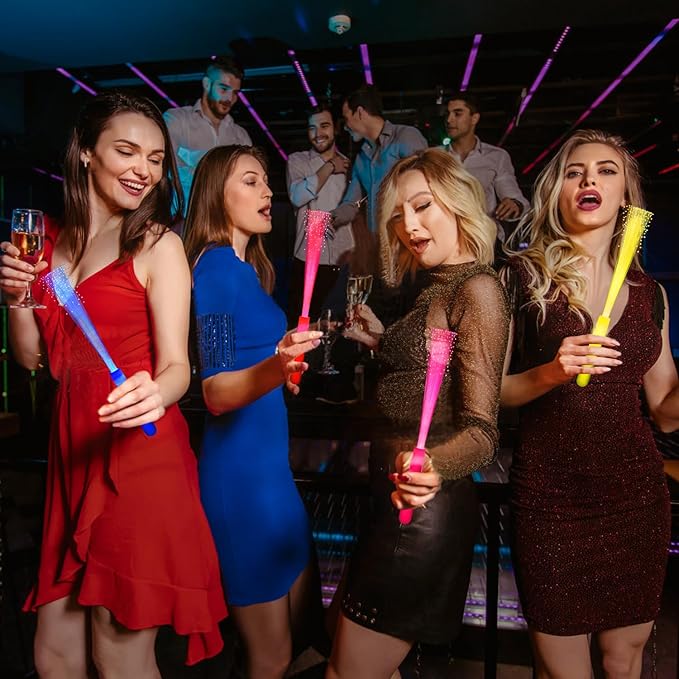 48 PCS Yellow Glow Fiber Wands Sticks LED Light Wands 3 Modes Flashing Fiber Optic Light Rod Bulk Fiber Optic Wands Glow in The Dark Party Favors for Bar Wedding Party Supplies