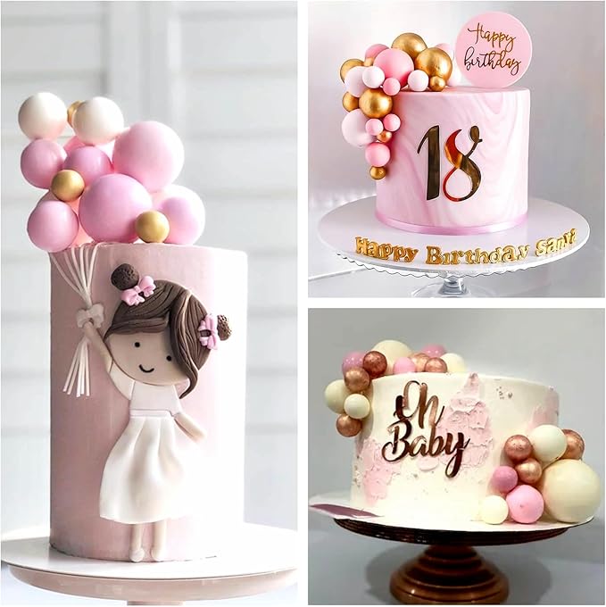 ASTARON 32 Pcs Ball Cake Topper Decorations Mini Balloons Cake Topper Sticks Foam Balls Cake Picks Cake Topper Balls Cake Decorations for Wedding Party Birthday Cake Decorations (Rose gold，Pink)