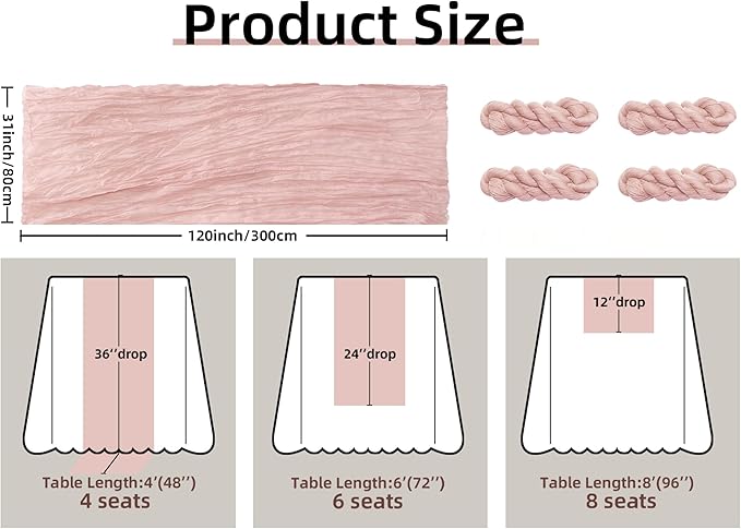 FEXIA Cheesecloth Table Runner Dusty Pink 35x120 Inches 4 Packs Gauze Table Runner Burnt for Wedding Decor Reception Bridal Shower Baby Shower Birthday Centerpiece Engagement