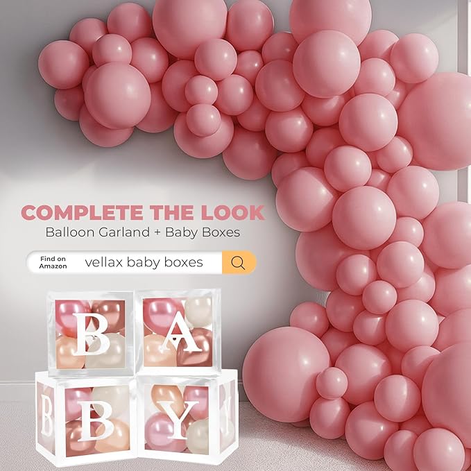 Balloon Garland Arch Kit – 146 Pcs Dusty Pink Balloons for Baby Shower, Birthday, Gender Reveal, Wedding Party – DIY Kit by Vellax™