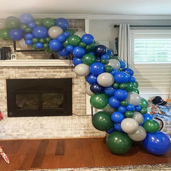 Balloons Green and Blue, 60Pcs 12 Inch Navy Blue Green White Latex Party Balloons for Kids Birthday, Jungle Safari Themed Party, Dinosaur Party Supplies, Baby Shower, Wedding, Anniversary