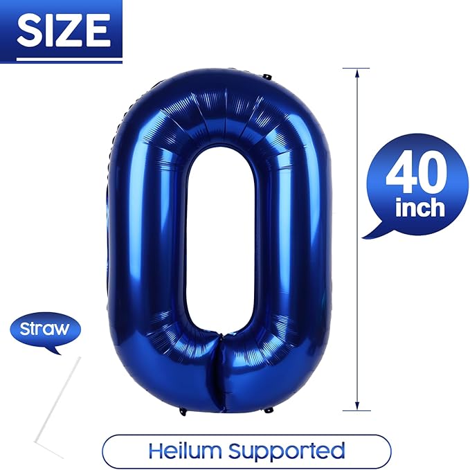 0 Balloon - Night Blue Birthday Number Balloons, 40 Inch Large Foil Balloons for Men Women Boys Girls Night Blue Themed Birthday Decorations