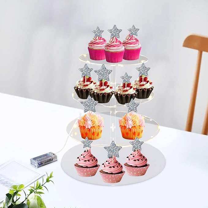 30 PCS Silver Little Star Cupcake Toppers Glitter Twinkle Star Cupcake Picks Bridal Shower Cake Decorations for Wedding Engagement Baby Shower Kids Birthday Party Supplies Mixed Size