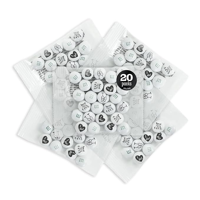 M&M's World Milk Chocolate Wedding Candy Favors, 20 Pack of 0.75oz, Perfect for Wedding Reception, Bridal Favors, Rehearsal Dinner and Table Decor