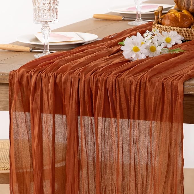 MLMC 12 Pack Terracotta Cheesecloth Table Runner 10ft Rustic Burnt Orange Table Runner for Outdoor Picnic Gatherings Party Events Thanksgiving Decor