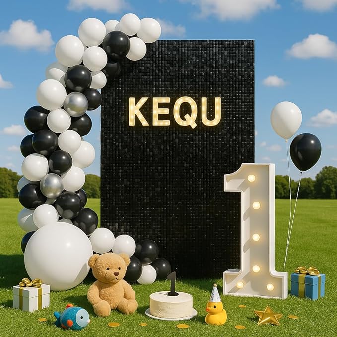 Shimmer Wall Sequin Backdrop, 24pcs Square Shimmer Wall Sequin Backdrop, DIY Party Shiny Decor for Wedding, Birthday, Anniversary, Graduation, Holiday&Home Background Supplies (Black Soft)