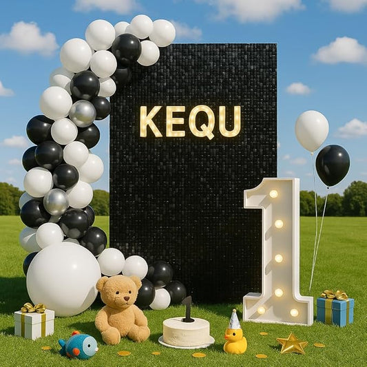 Shimmer Wall Sequin Backdrop, 24pcs Square Shimmer Wall Sequin Backdrop, DIY Party Shiny Decor for Wedding, Birthday, Anniversary, Graduation, Holiday&Home Background Supplies (Black Soft)