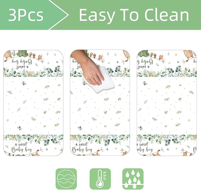 3PCS Greenery Gender Reveal Baby Shower Tablecloth, Boho Greenery A Sweet Baby Boy is On His Way Party Supplies TableCover for Gender Reveal Party, 54 x 108INCH (Green)