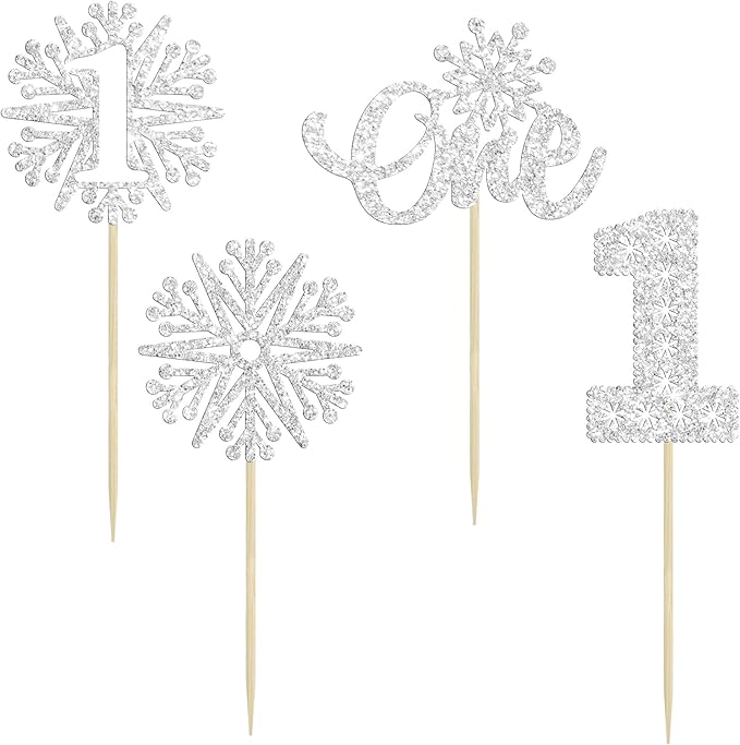 24Pcs Snowflake Cupcake Toppers Silver Glitter Winter Snowflake 1st Birthday Cupcake Picks First Birthday Cake Decorations for Winter Wonderland Kids 1st Birthday Party Supplies