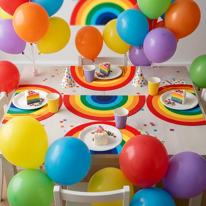 Boao 12 Pcs Large Rainbow Felt Table Mats, Rainbow Party Supplies Prop for Craft Wall Decal Painting Art Birthday Baby Showers Party Decorations