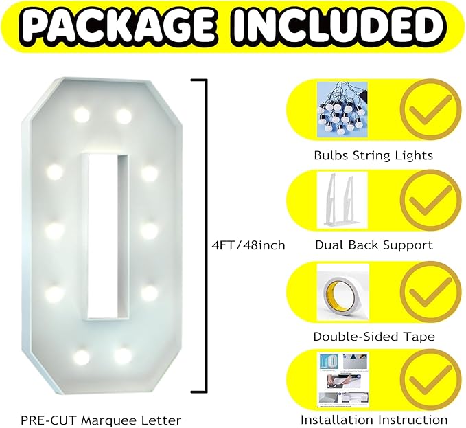 4FT Marquee Light Up Number, Giant Large Number PRE-CUT Foam Board Sign DIY Party Decor for Wedding, Birthday, Anniversary, Graduation, Holiday&Home Supplies (Number 0)