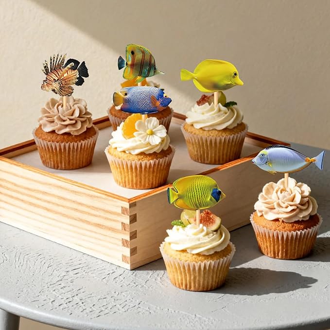 32pcs Ornamental fish Cupcake Toppers aquarium Theme Decorations Baby Shower Boys Girls Happy Birthday Party Tropical Party Cake Picks Under The Sea Decoration Supplies