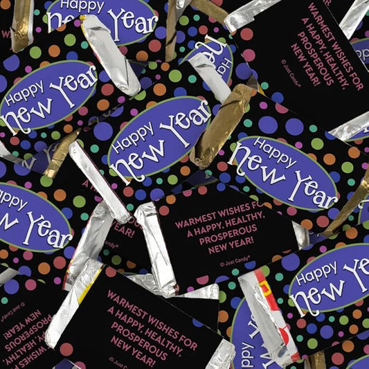 34ct Happy New Year Assorted Wrapped Chocolate Miniatures For Party Favors, Goodie Bags, Dessert Tables, Candy Buffets, Gifts & More (10oz Bag) - Polka Dot