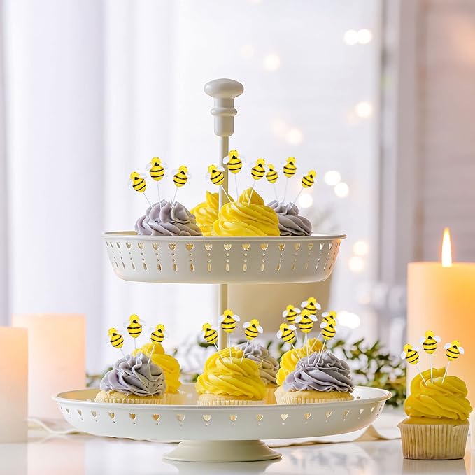 25Pcs Bumble Bee Cupcake Toppers Resin Little Figurine Bee Cupcake Picks Oh Babee Cake Decorations for Bee Theme Baby Shower Kids Boys Girls Birthday Party Decoration Supplies