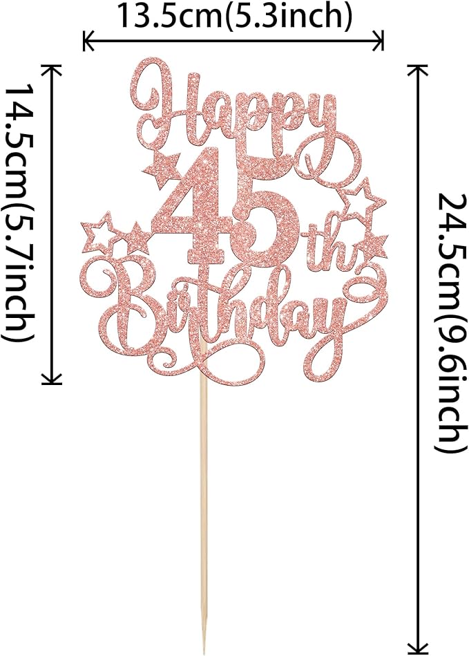 1 PCS Happy 45th Birthday Cake Topper Glitter Cheers to 45 Years Birthday Cake Pick Hello 45 Fabulous Cake Decoration for Happy 45th Birthday Anniversary Party Decorations Supplies Rose Gold